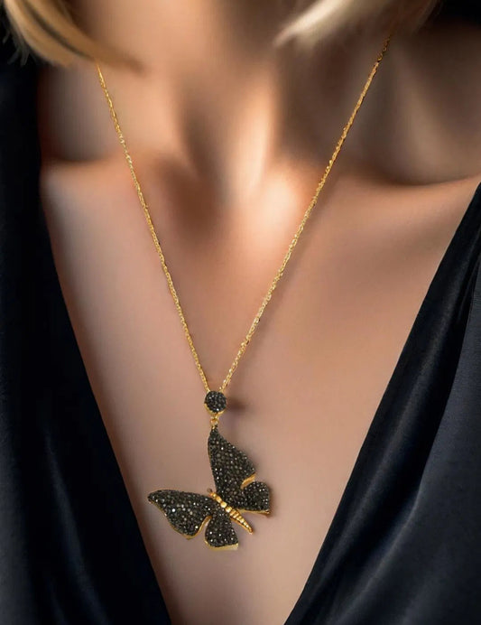 Black Zirconia Butterfly Necklace