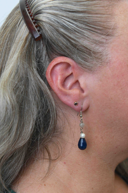 Blue Teardrop w Beads Hook Earrings