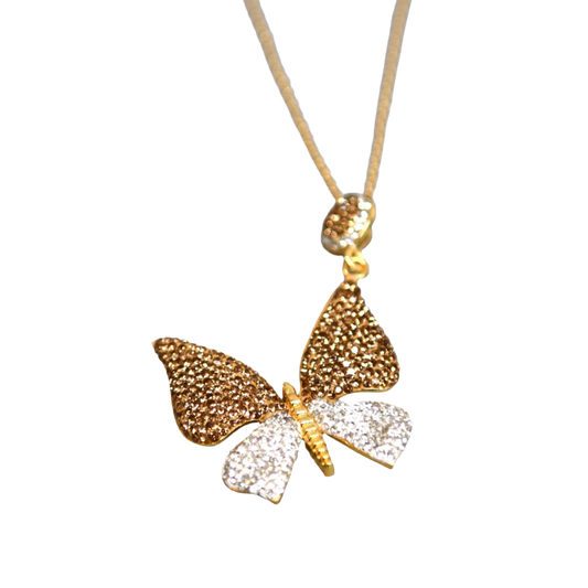 Gold & White Zirconia Butterfly Necklace