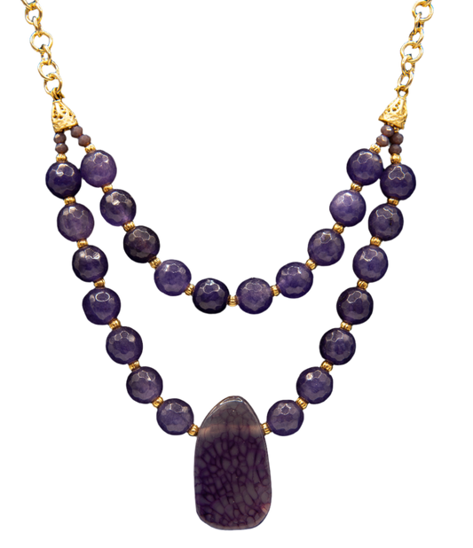 Gold Plated Amethyst Stone and Bead Necklace